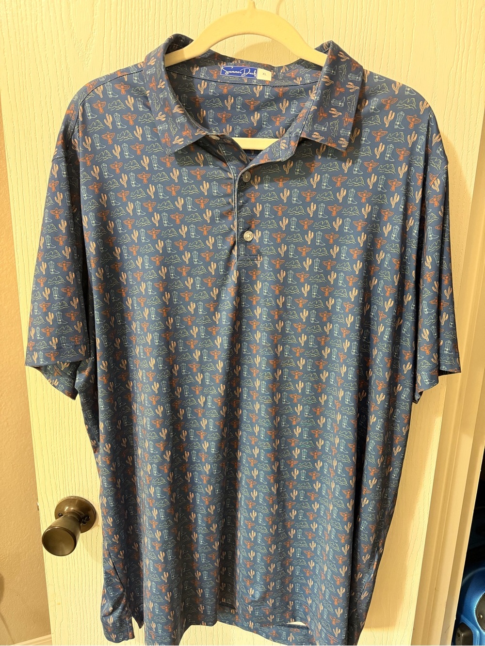 Men’s Navy Cactus-Print Short-Sleeve Polo